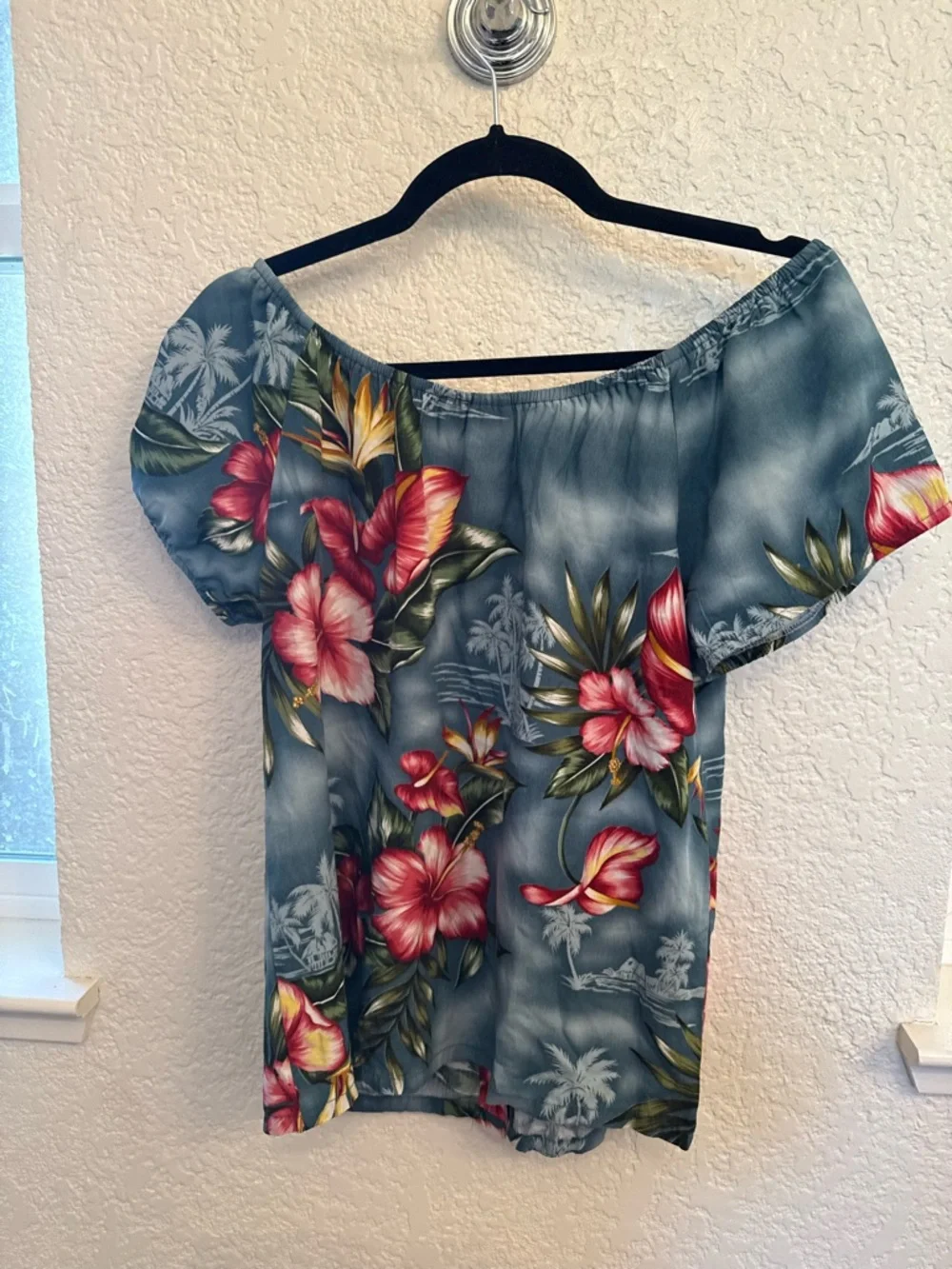 Hilo Hattie Hawaiian Tropical Blue Shoulder Blouse Vintage & Authentic Size XS - Picture 16 of 16